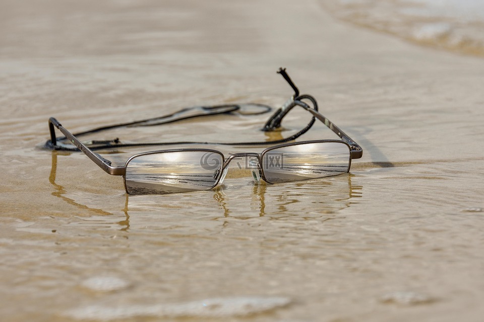 眼镜,海滩,夏季