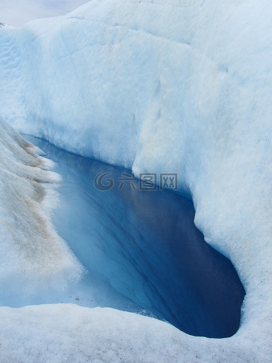 冰川,裂缝,冰川水