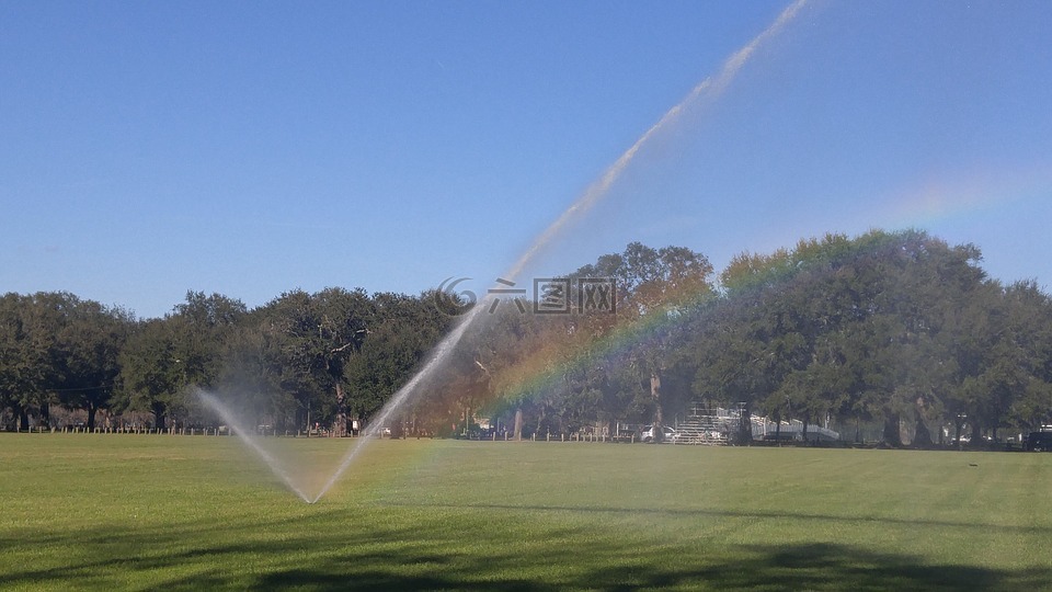 自动喷水灭火,公园,彩虹