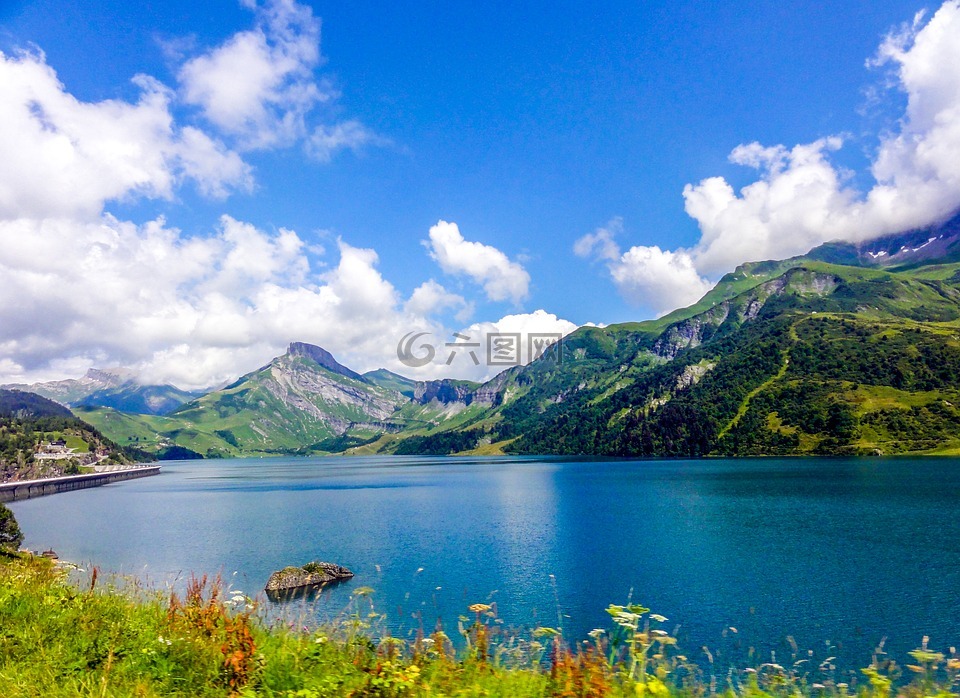 湖,蓝湖,阿尔卑斯山
