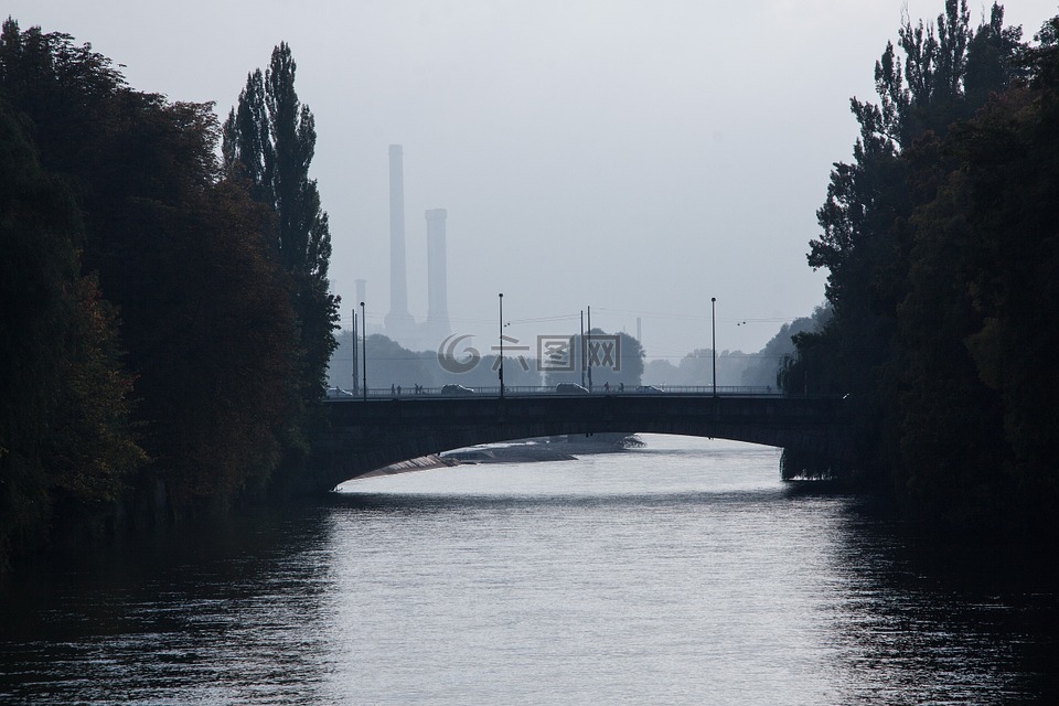 雾,桥,热电厂