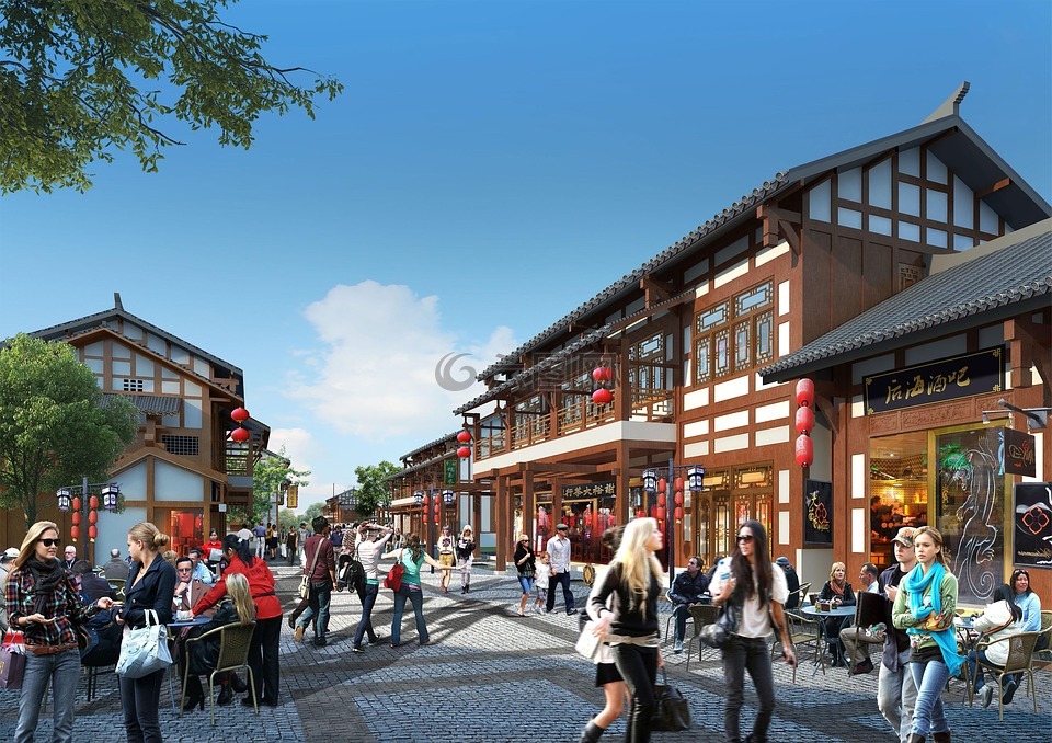 川系,商业街,效果图