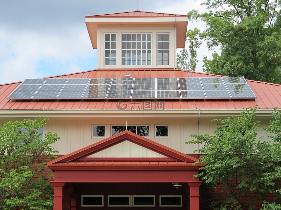 太阳能电池面板阵列,屋顶,建设
