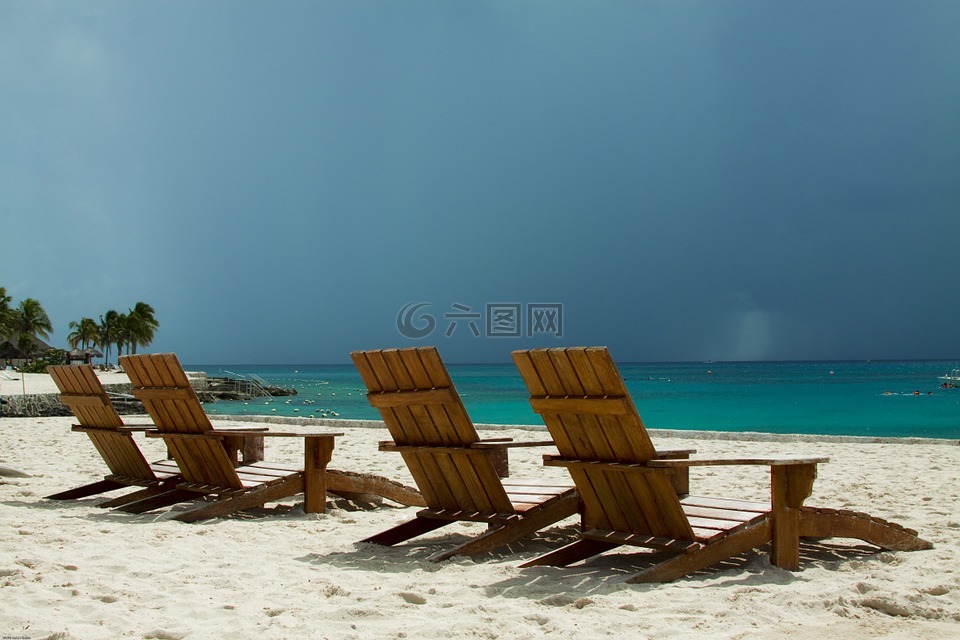 沙滩椅,风暴,海滩