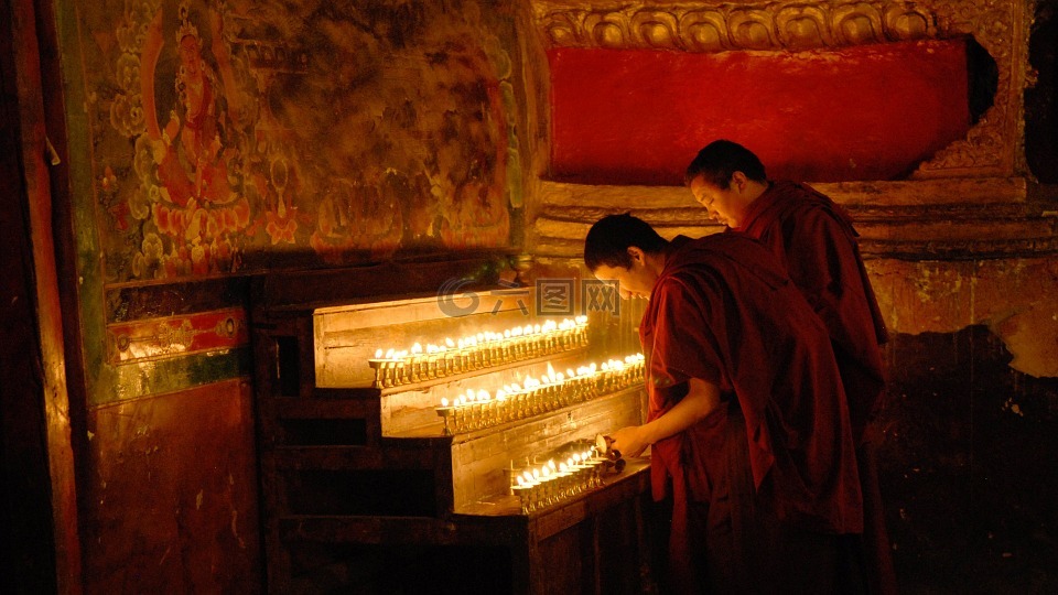 修道院,僧侣,蜡烛