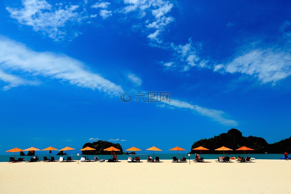 海滩,碧海蓝天,兰卡威