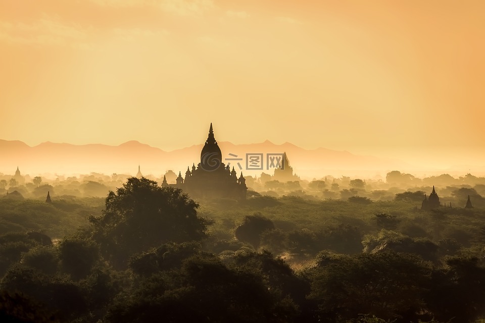 缅甸,景观,日出