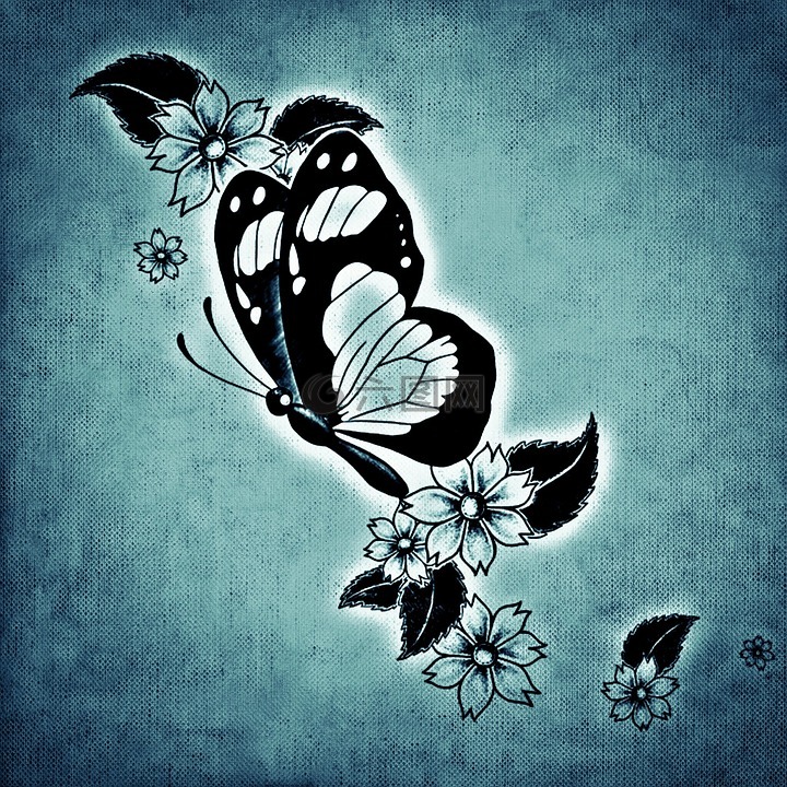 蝴蝶,鲜花,蓝色