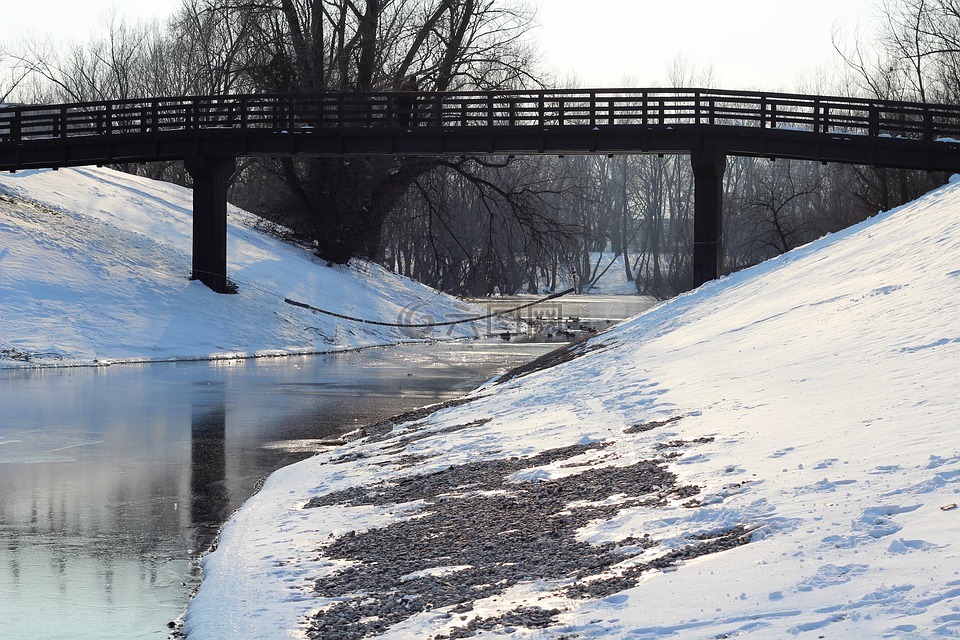 桥,冬天,水