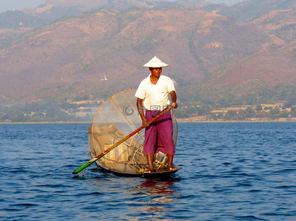 渔,茵莱湖,缅甸