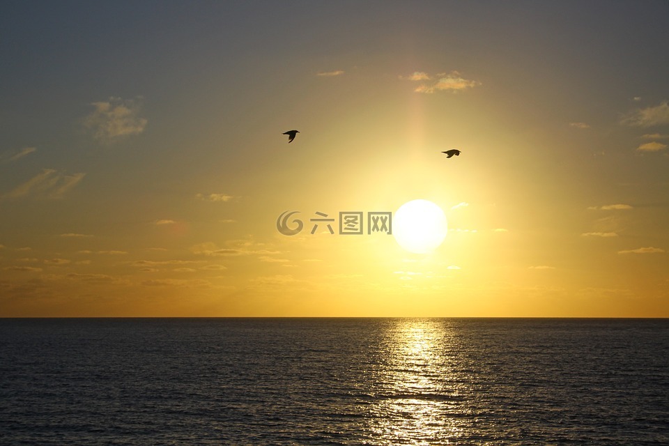 日落,康沃尔郡,海