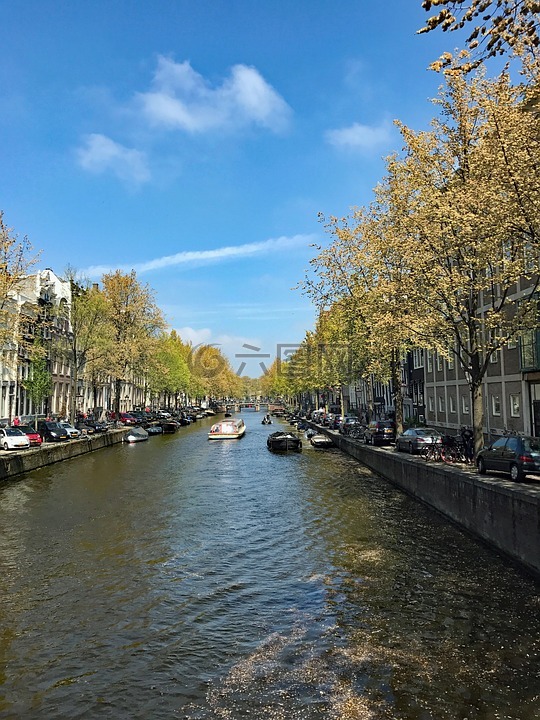 阿姆斯特丹,运河,春天