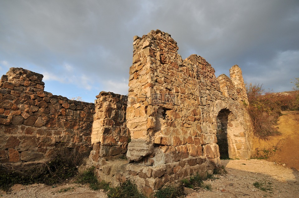 城堡废墟,建筑,石头墙