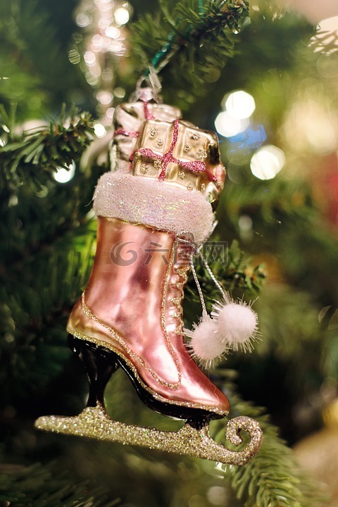 圣诞饰品,粉红色,溜冰鞋