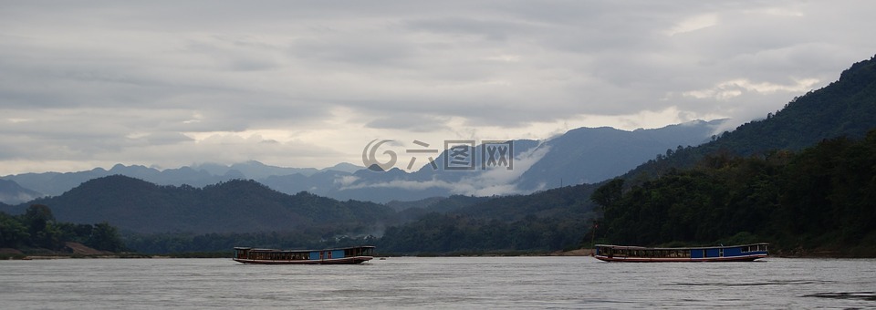 湄公河,船,山