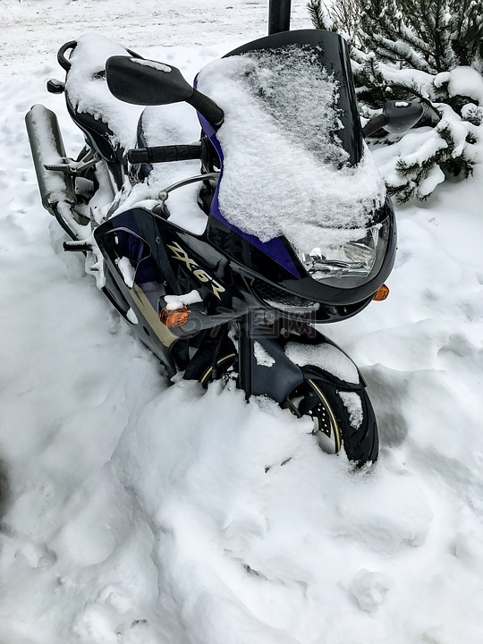 摩托车,雪,雪堆