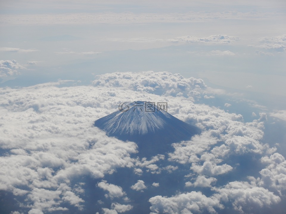 富士山,海的云,富士