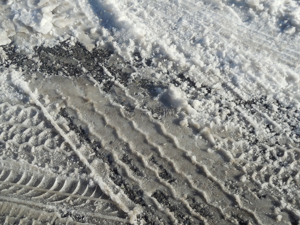 轮胎痕迹,雪,路