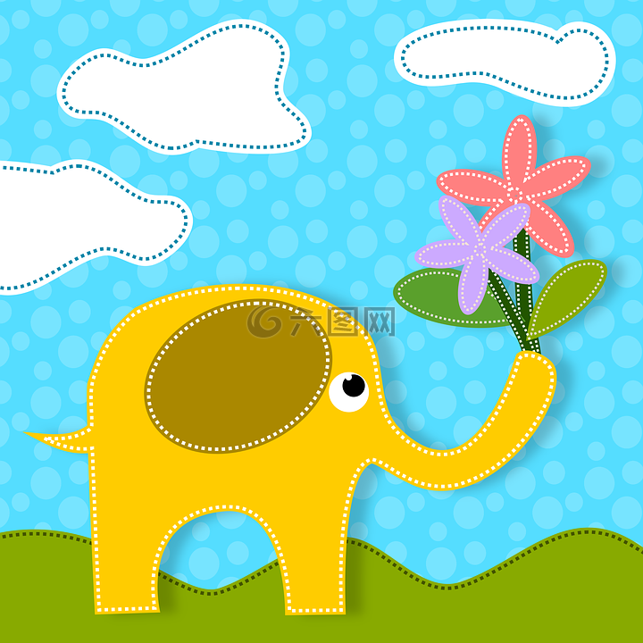 大象,动物,鲜花