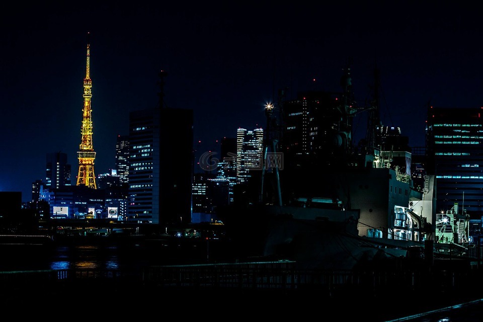 东京塔,夜景,橙色