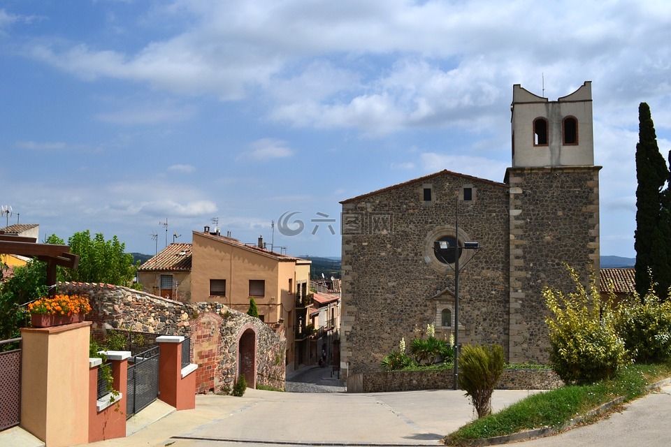 西班牙乡村,教堂,街