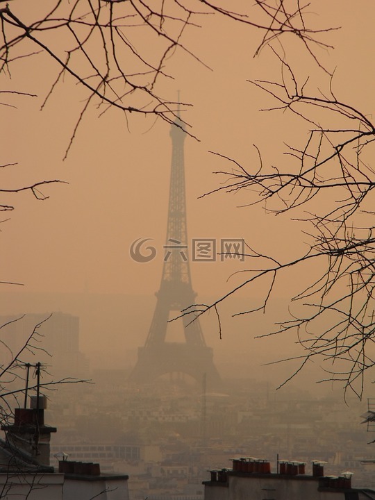 巴黎,烟雾,艾菲尔铁塔