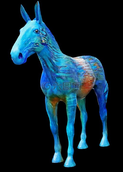 蓝色的马,雕像,马
