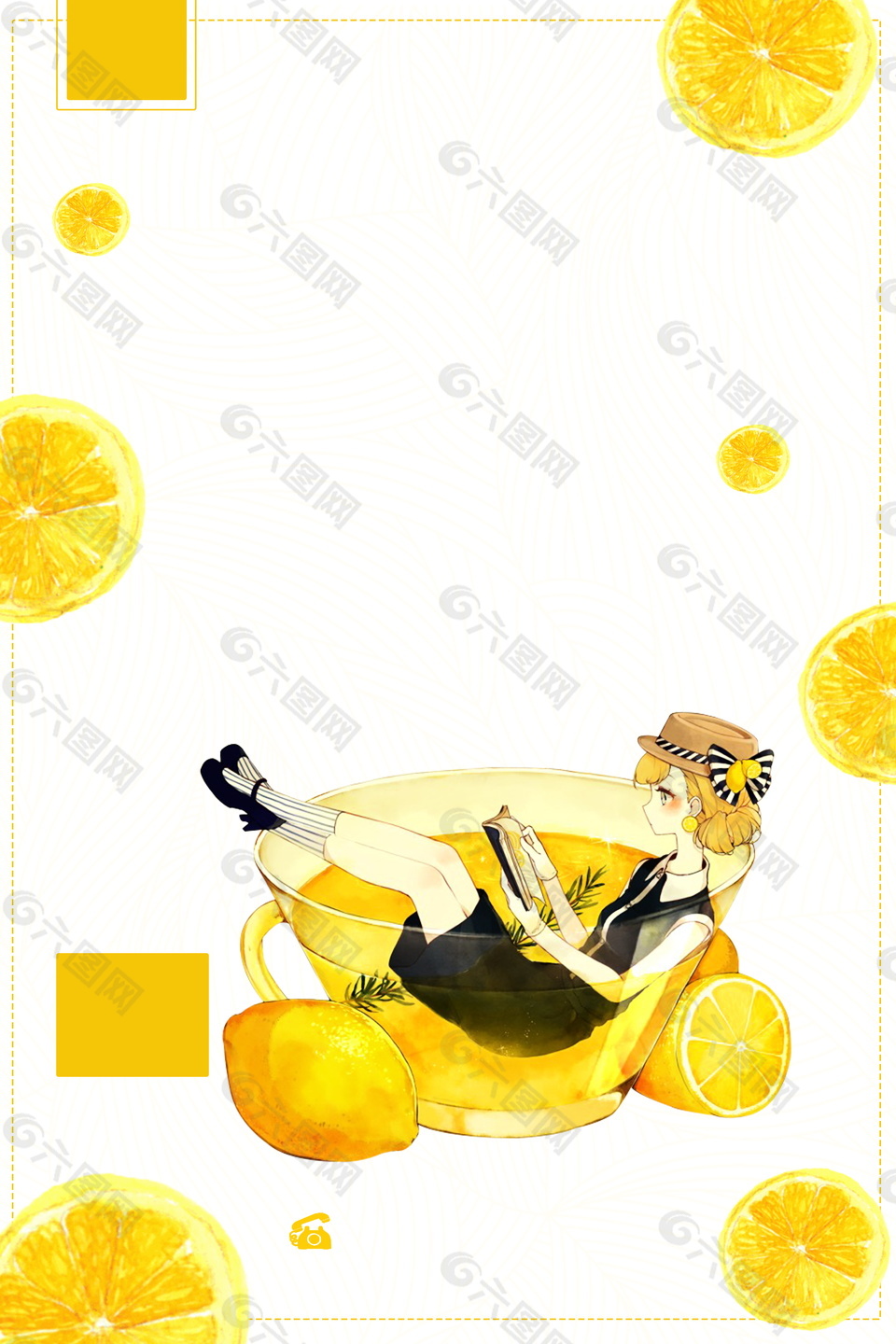 创意柠檬茶饮女孩海报背景设计