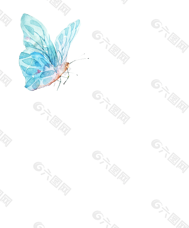 手绘水彩创意蓝色的花蝴蝶设计元素素材免费下载 图片编号 六图网