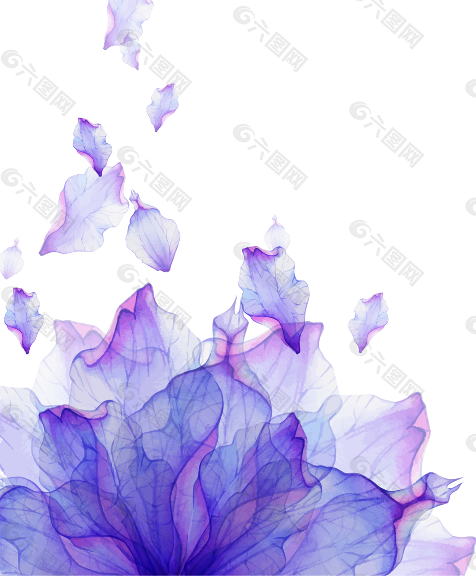 紫色水墨花朵装饰图案