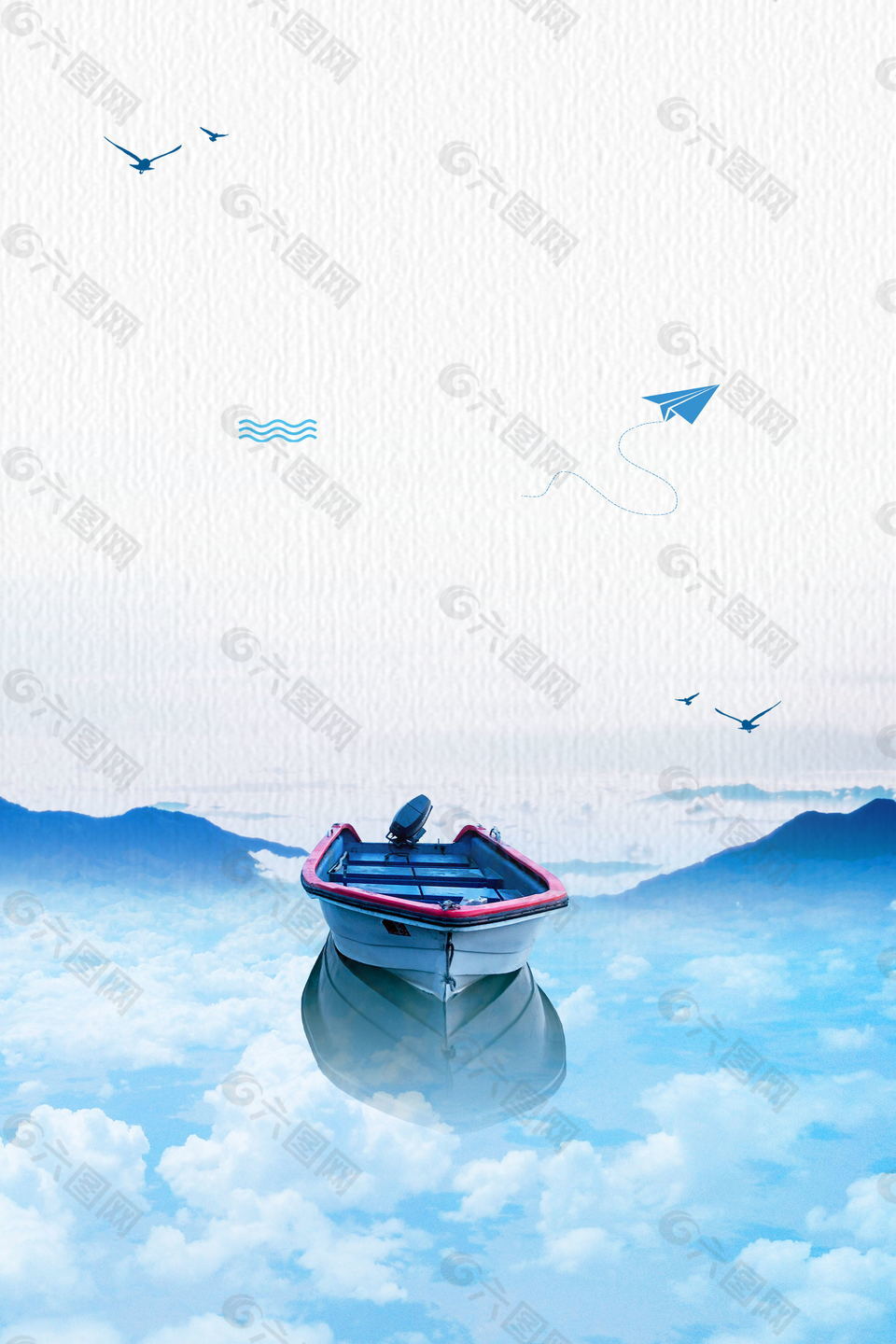 蓝色大海船只企业文化墙背景设计