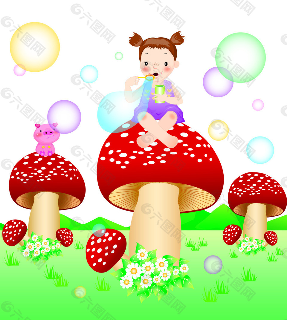 坐在蘑菇上的孩子