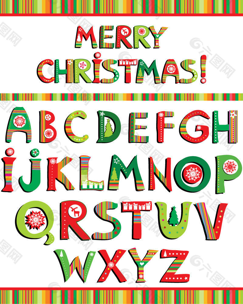26个圣诞英文字母设计矢量图