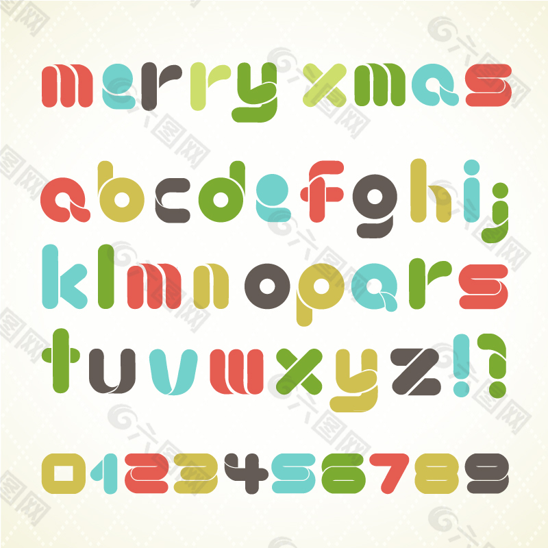 彩色圣诞字母和数字矢量素材