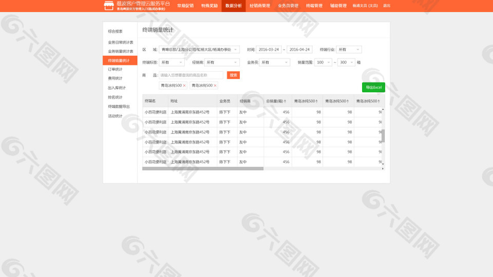 终端统计表系统表格后台表格