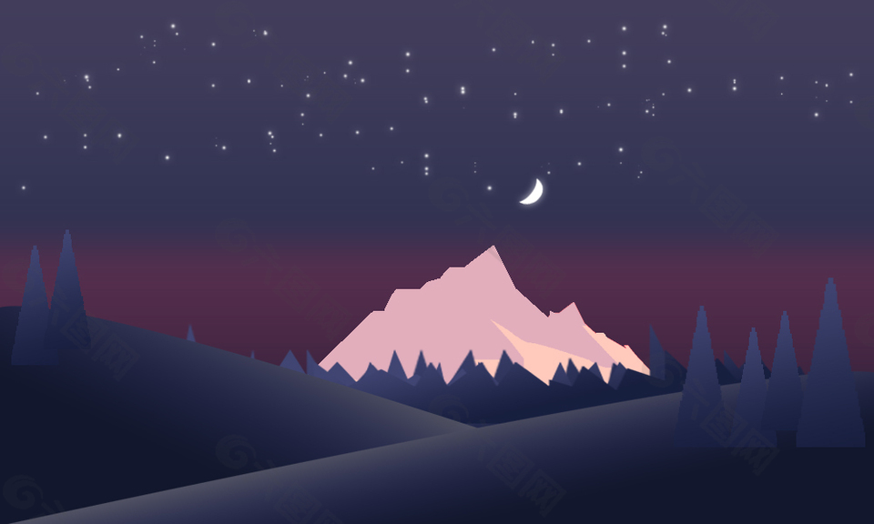 深夜雪山风景图
