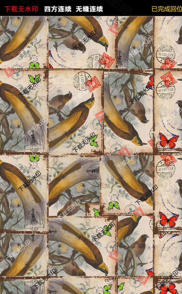 古典花鸟蝴蝶拼图图片