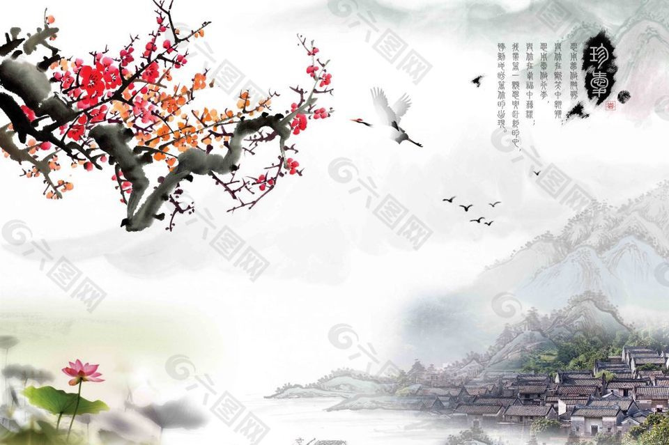 背景墙 设计 素材  中式  国画 风景