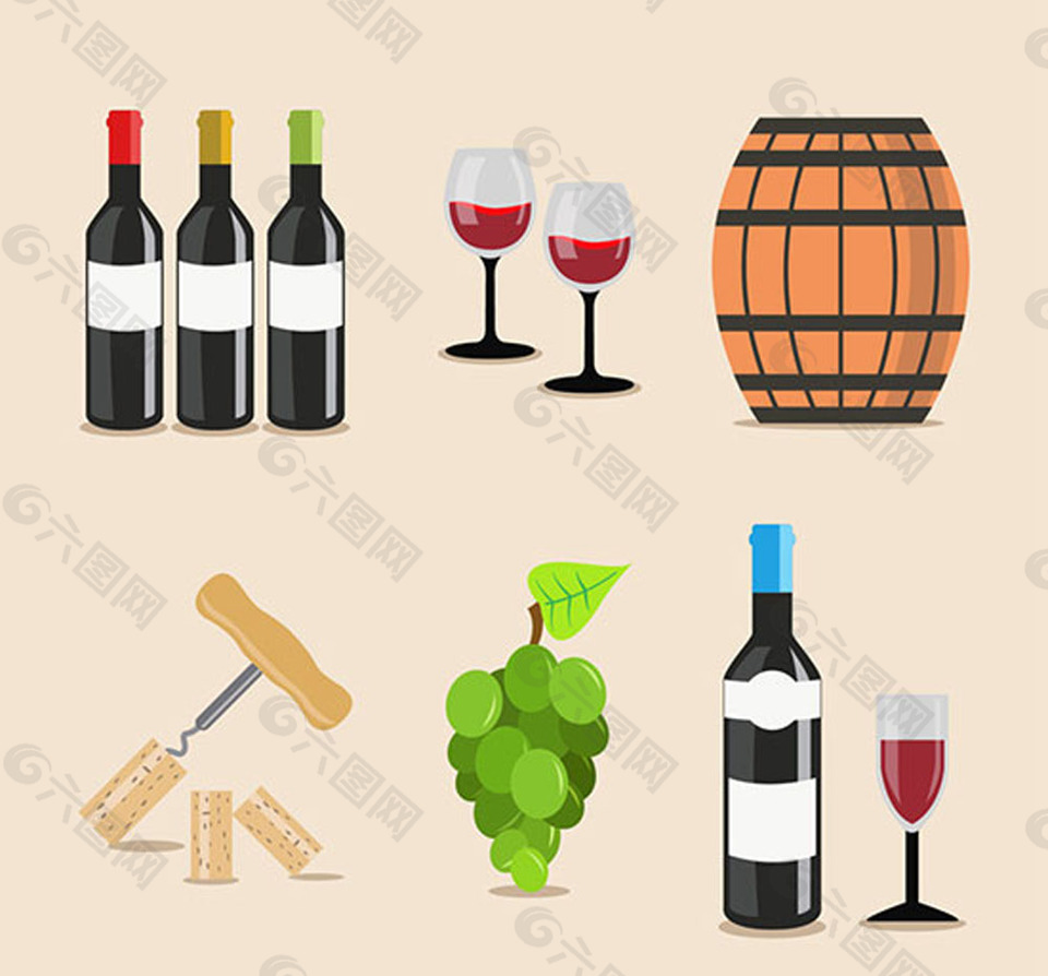 葡萄酒元素矢量图片 AI