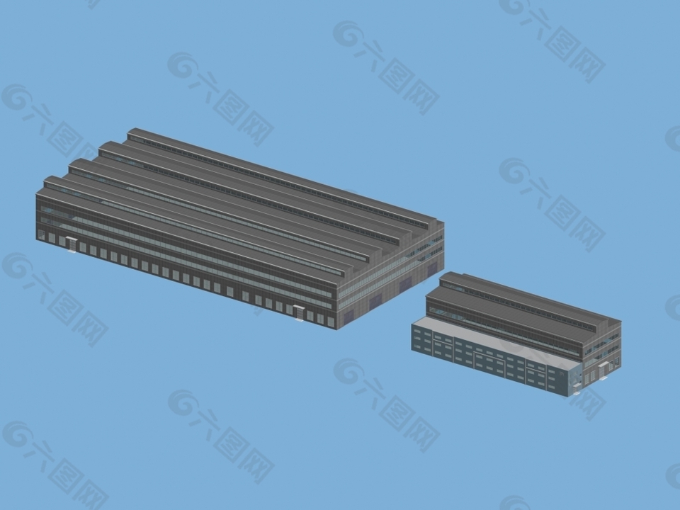 厂房加办公室 灰色模型