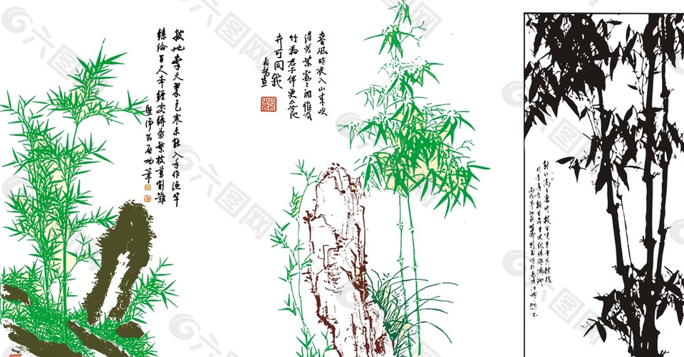 竹子山水画图片设计元素素材免费下载(图片编号:7750178)-六图网