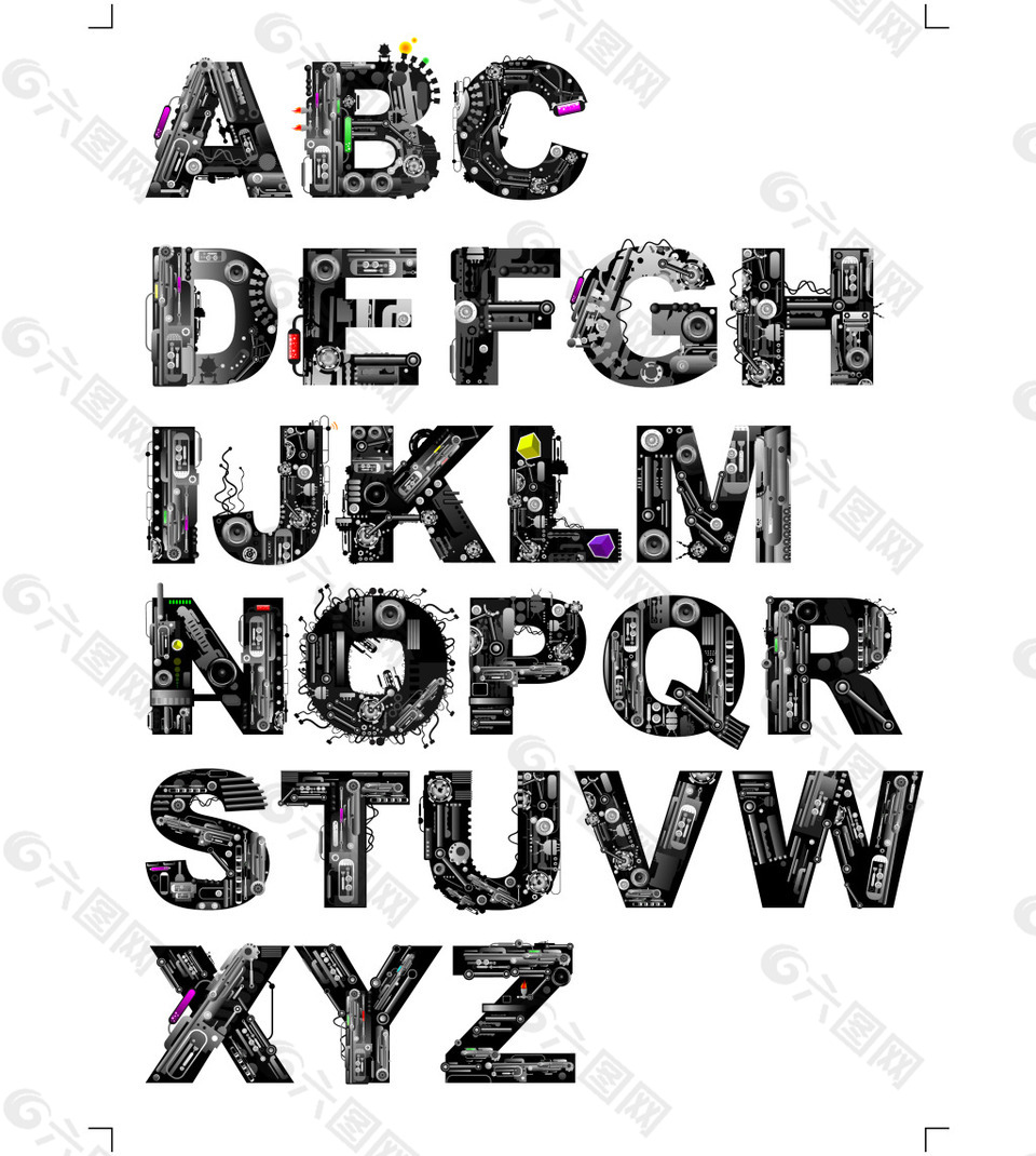 机械效果英文字母字体设计矢量素材EPS