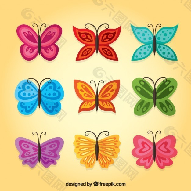 不同形状的彩色蝴蝶