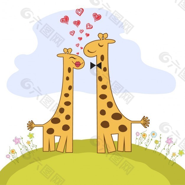 有趣的长颈鹿夫妇在爱的情人节卡