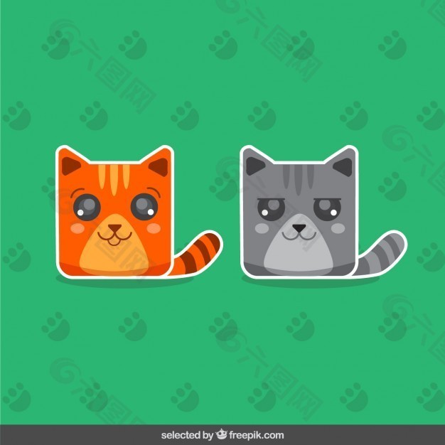两只可爱的猫贴纸