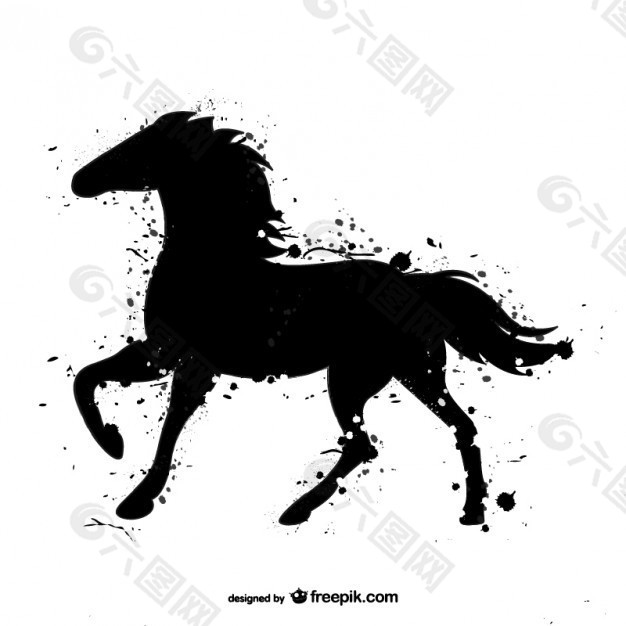马的黑色水彩