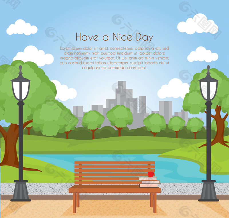 城市公园和长椅风景矢量素材平面广告素材免费下载 图片编号 六图网