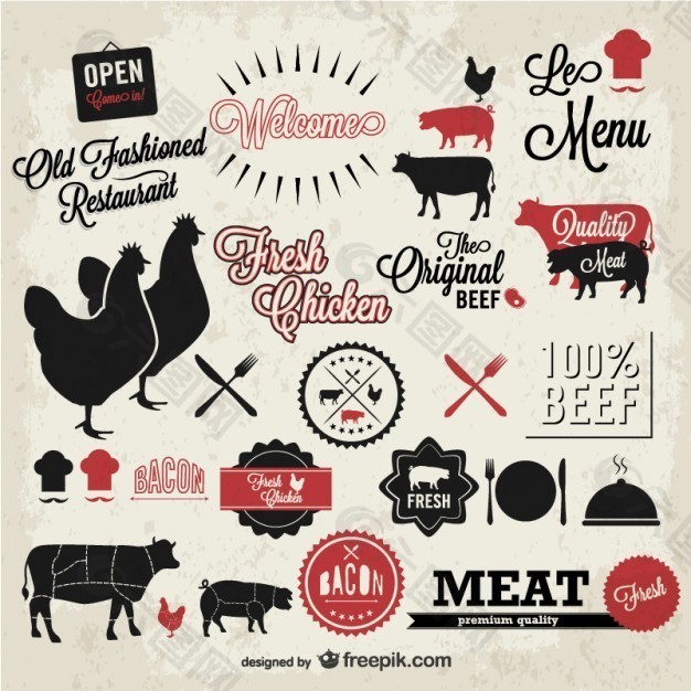 餐厅菜单和动物标签