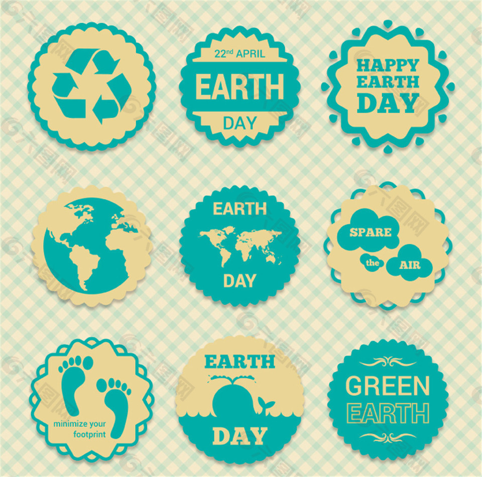 6款绿色地球日标签矢量图