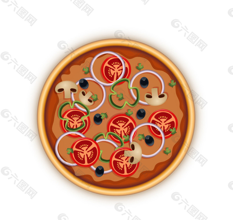 美味蔬菜披萨俯视图矢量素材